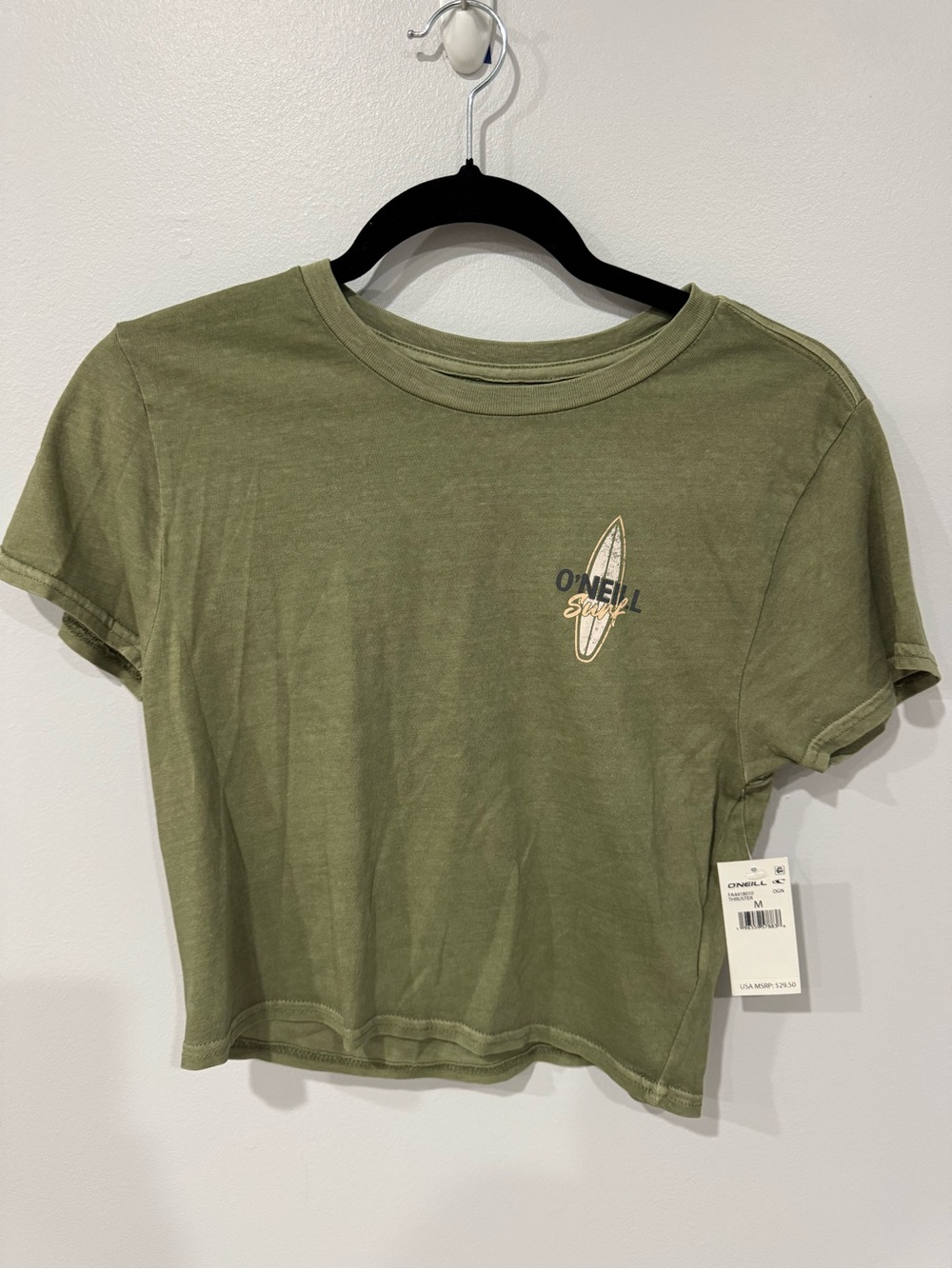O'Neill Olive Green Crewneck Tee with Subtle Surf Logo